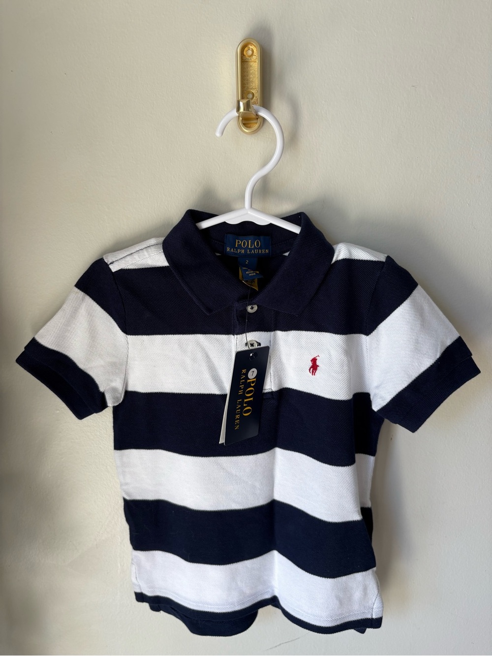 Size 2 Polo by Ralph Lauren Navy & White Striped Kids Polo